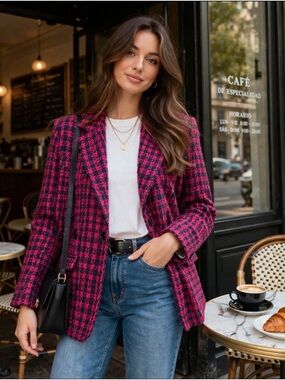 Coldwater  Classic Creek Pink & Black Houndstooth Blazer Jacket size 4/6 NWT